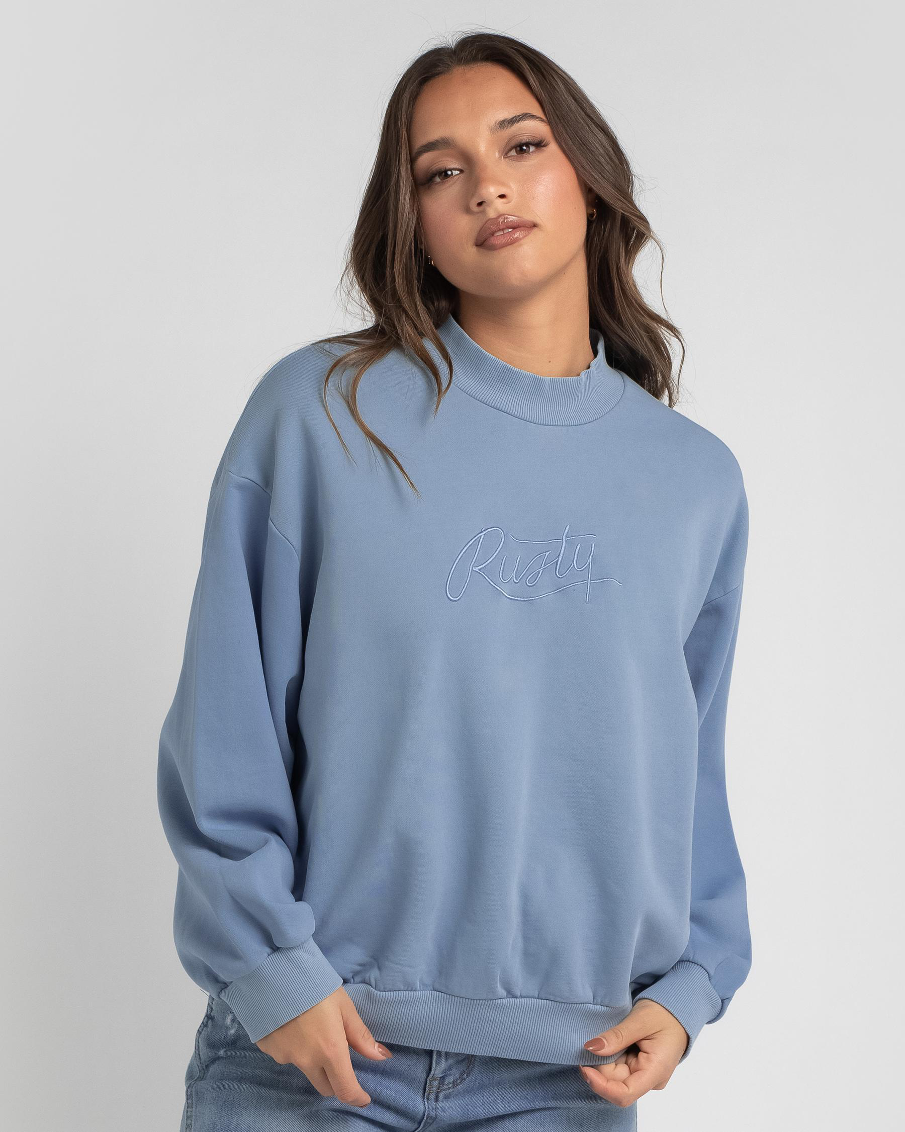 Shop Rusty Logo Oversize Crewneck Sweatshirt In Blue Fog - Fast ...