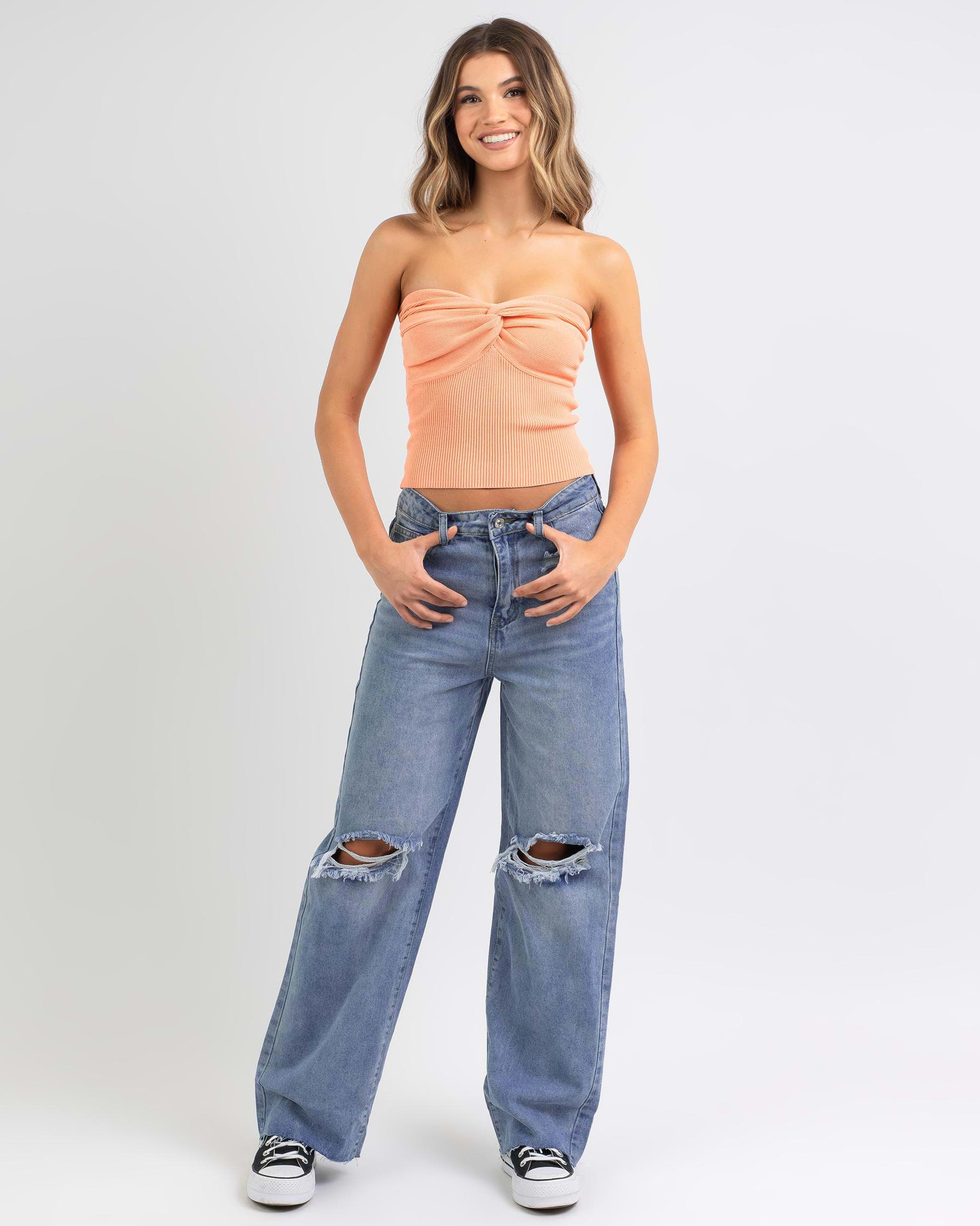 Mooloola Bianca Knit Tube Top In Peach City Beach Australia