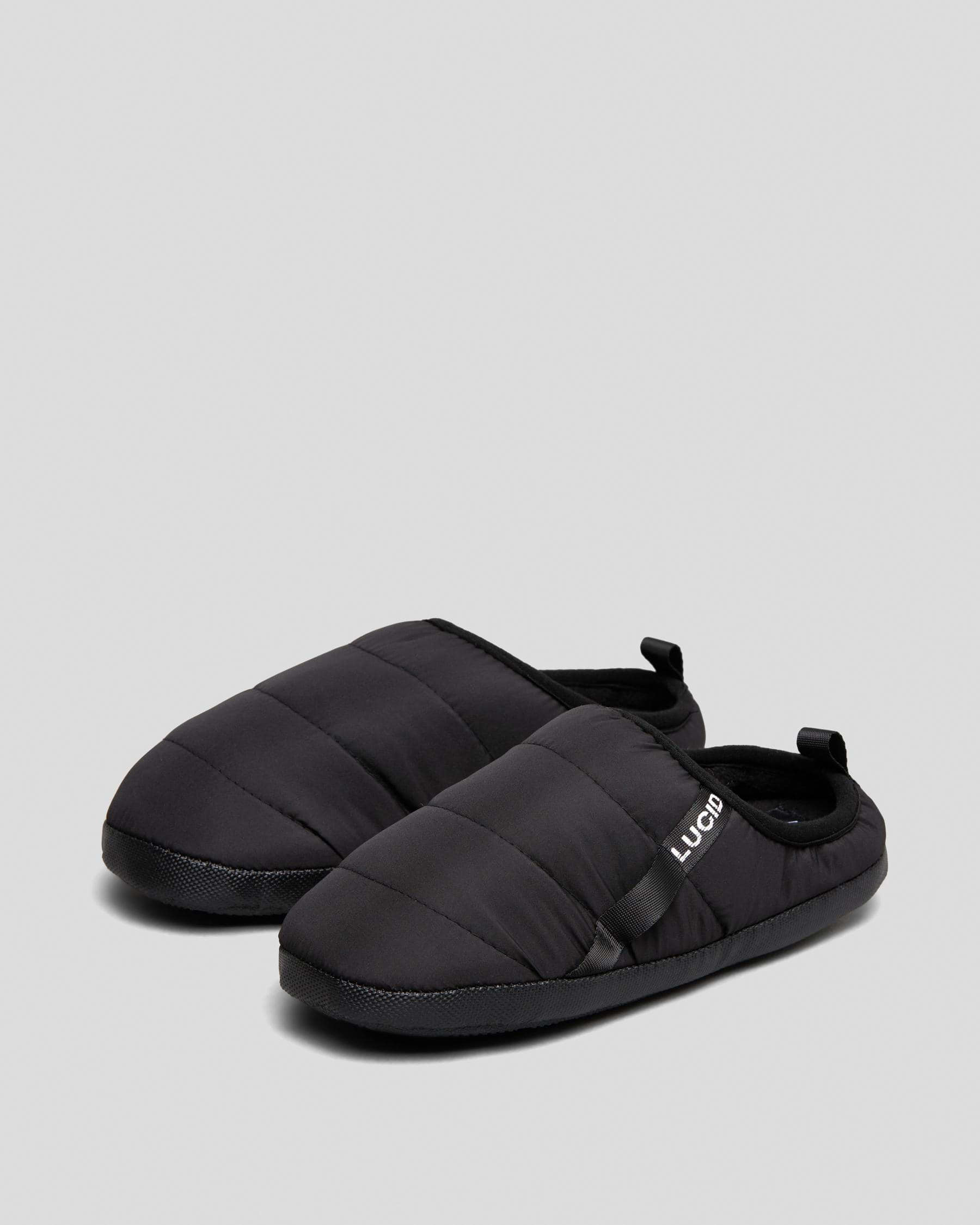 Shop Lucid Puffer Slippers In Black/white - Fast Shipping & Easy ...