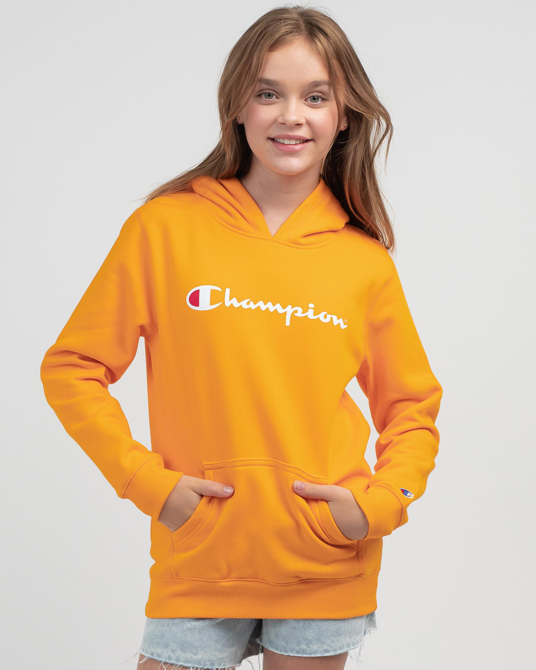 Shop Champion Girls' Logo Hoodie In Cantaloupe - Fast Shipping & Easy ...