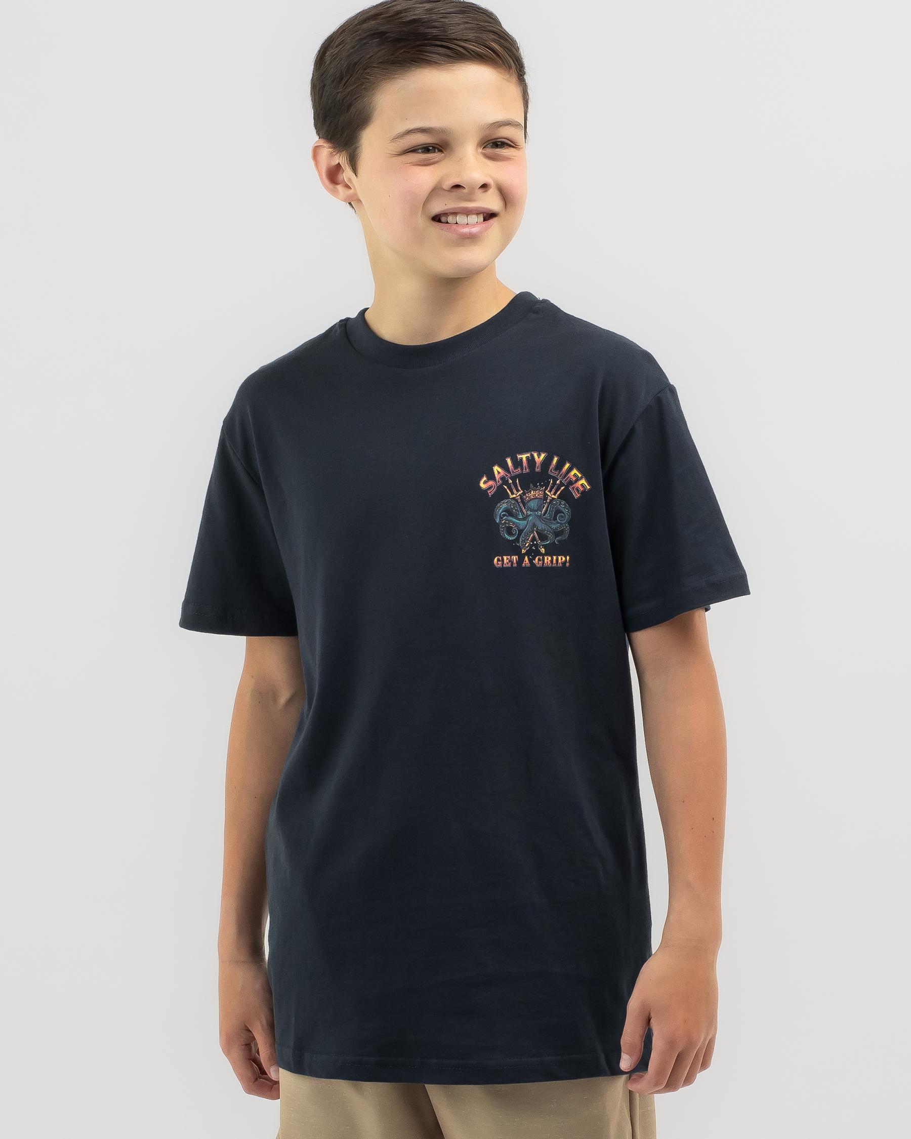Shop Salty Life Boys' Get A Grip T-Shirt In Navy - Fast Shipping & Easy ...