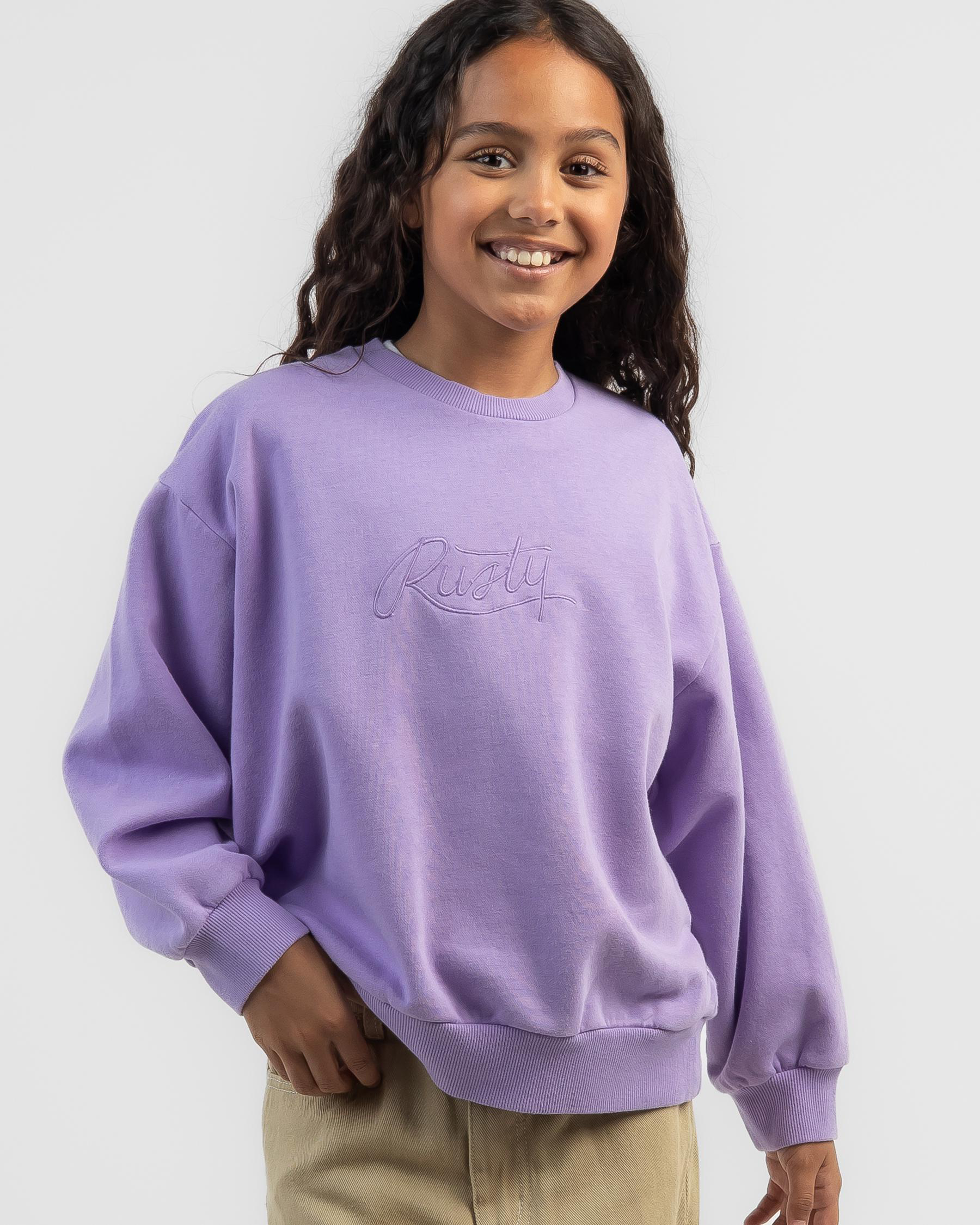 Shop Rusty Girls' Oversized Sweatshirt In Lavender - Fast Shipping ...