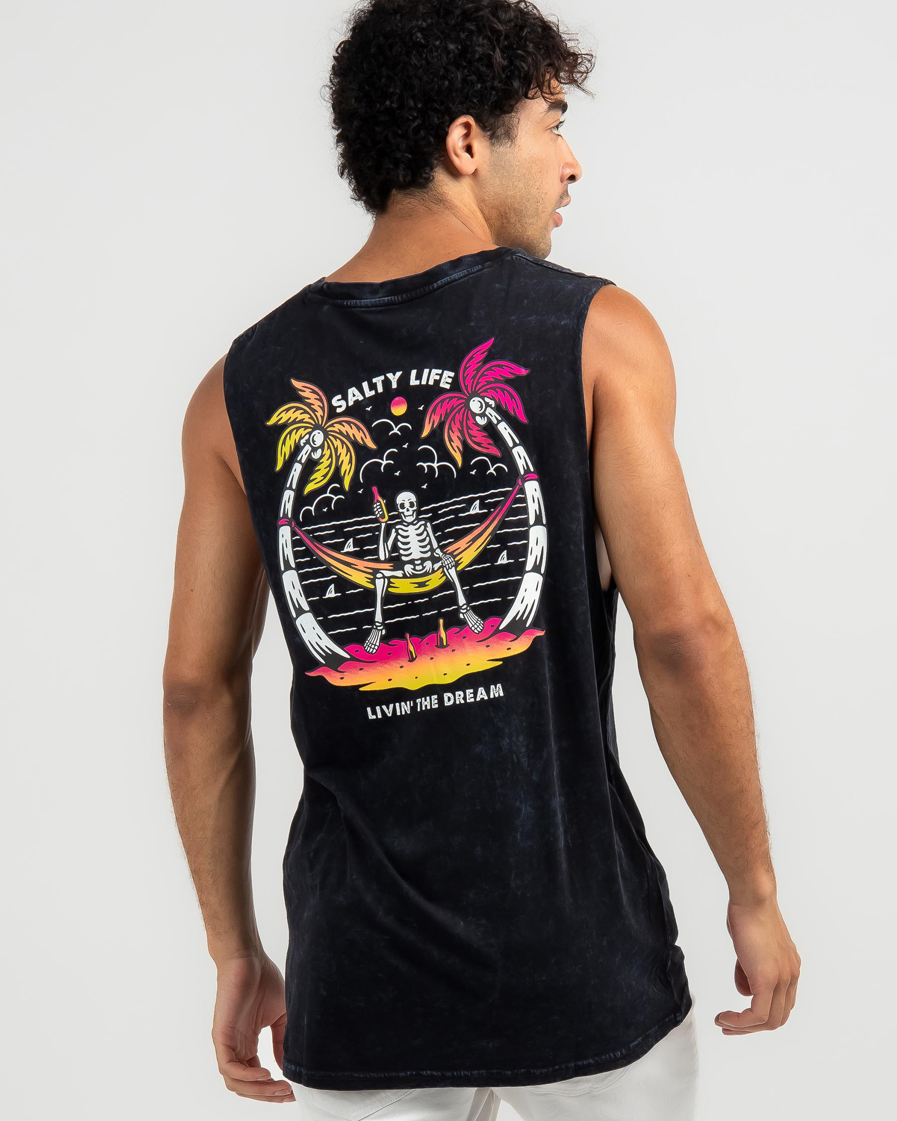 Shop Salty Life Livin The Dream Muscle Tank In Navy Acid - Fast ...