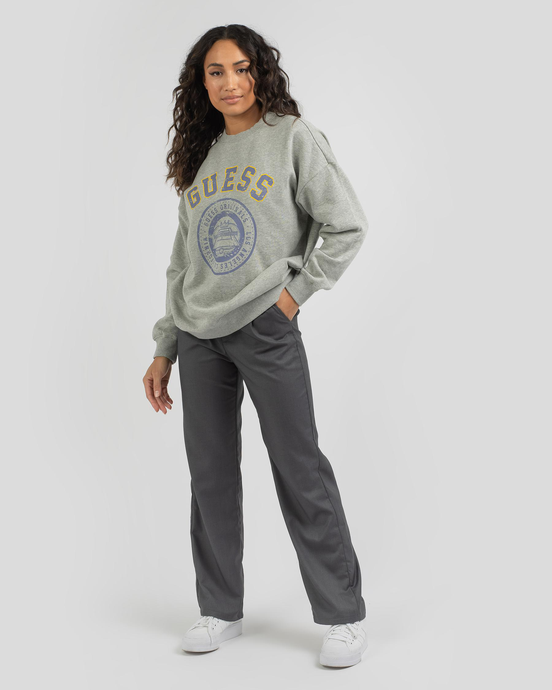 Shop GUESS Renee Oversized Sweatshirt In Light Heather Grey - Fast ...