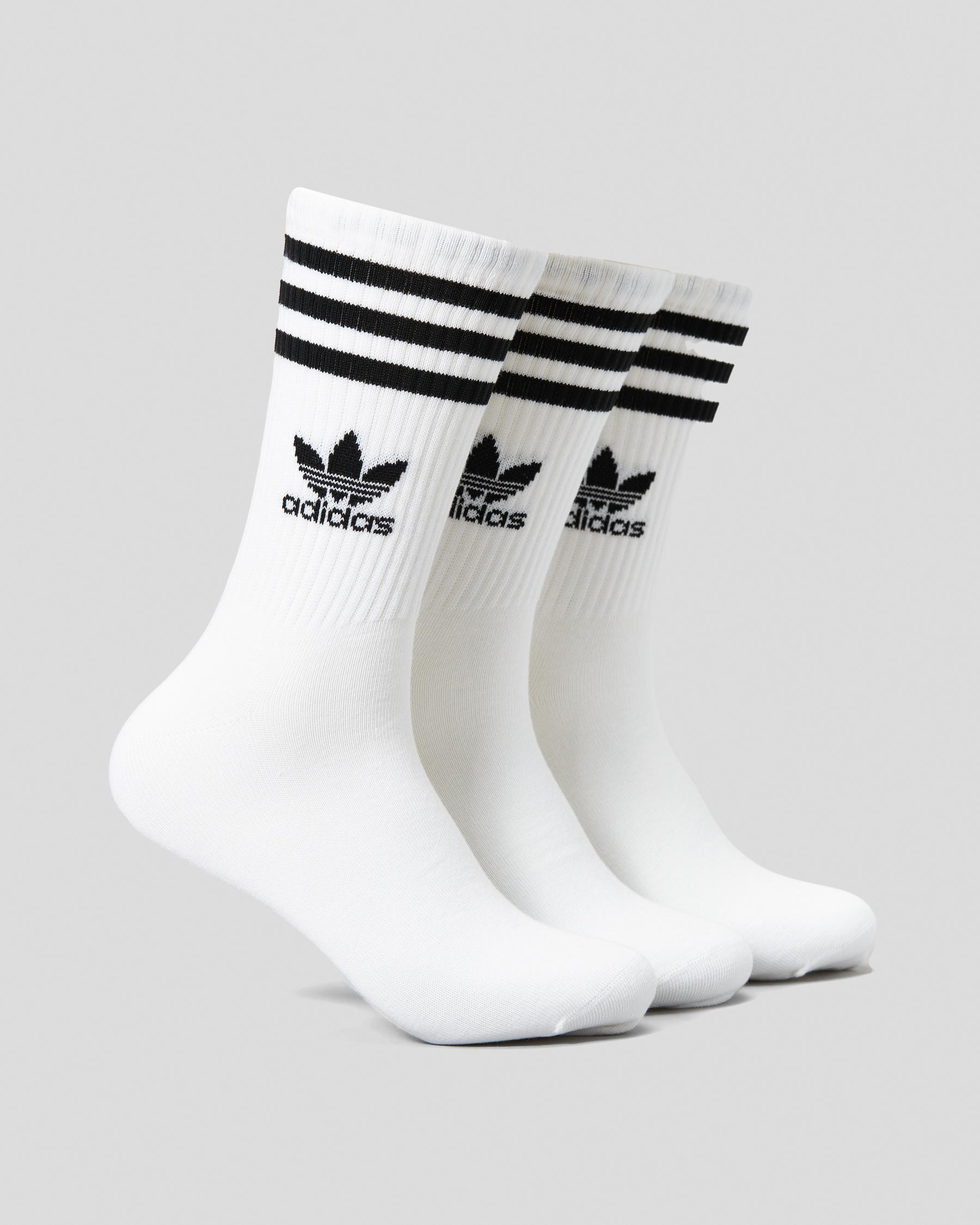 Adidas Mid Cut Crew Socks 3 Pack In White/black - Fast Shipping & Easy ...