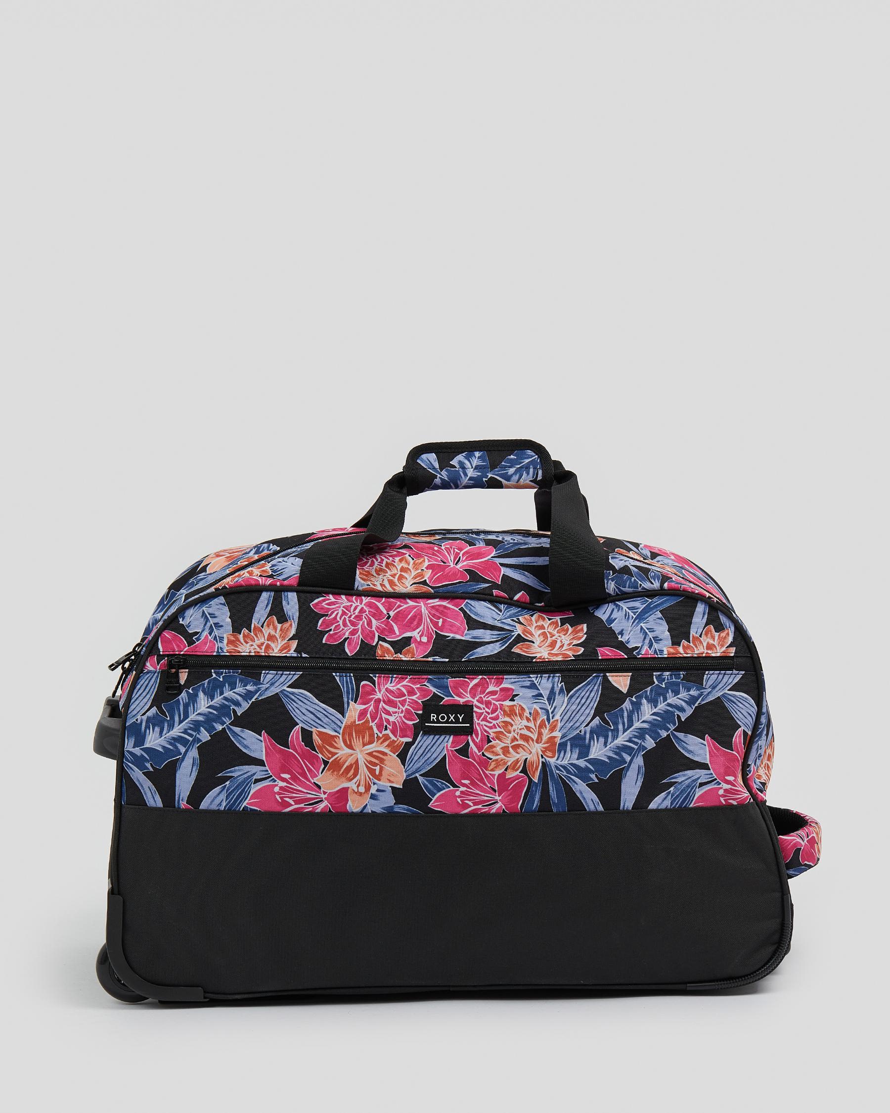 Shop Roxy Feel It All Large Wheeled Travel Bag In Anthracite Tropical Oasis Fast Shipping 2763