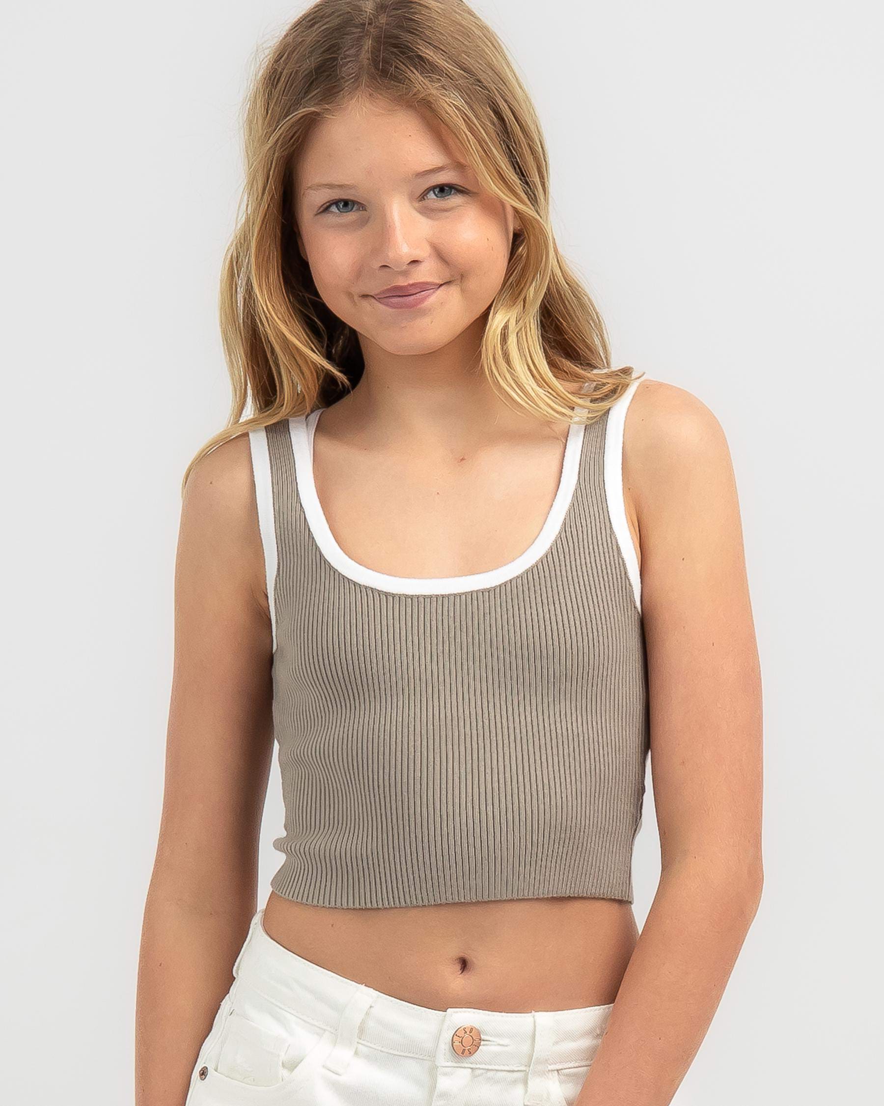 Mooloola Girls' Basic Knit Top In Taupe/white - FREE* Shipping & Easy ...