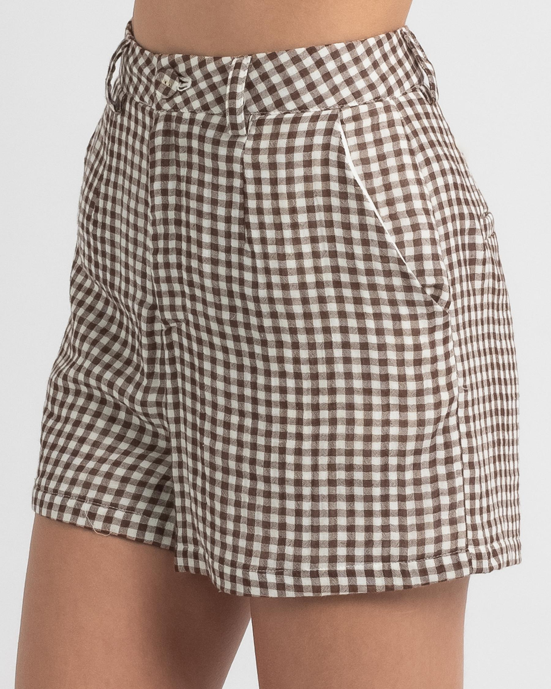 Shop Mooloola Tyra Shorts In Chocolate Check - Fast Shipping & Easy ...