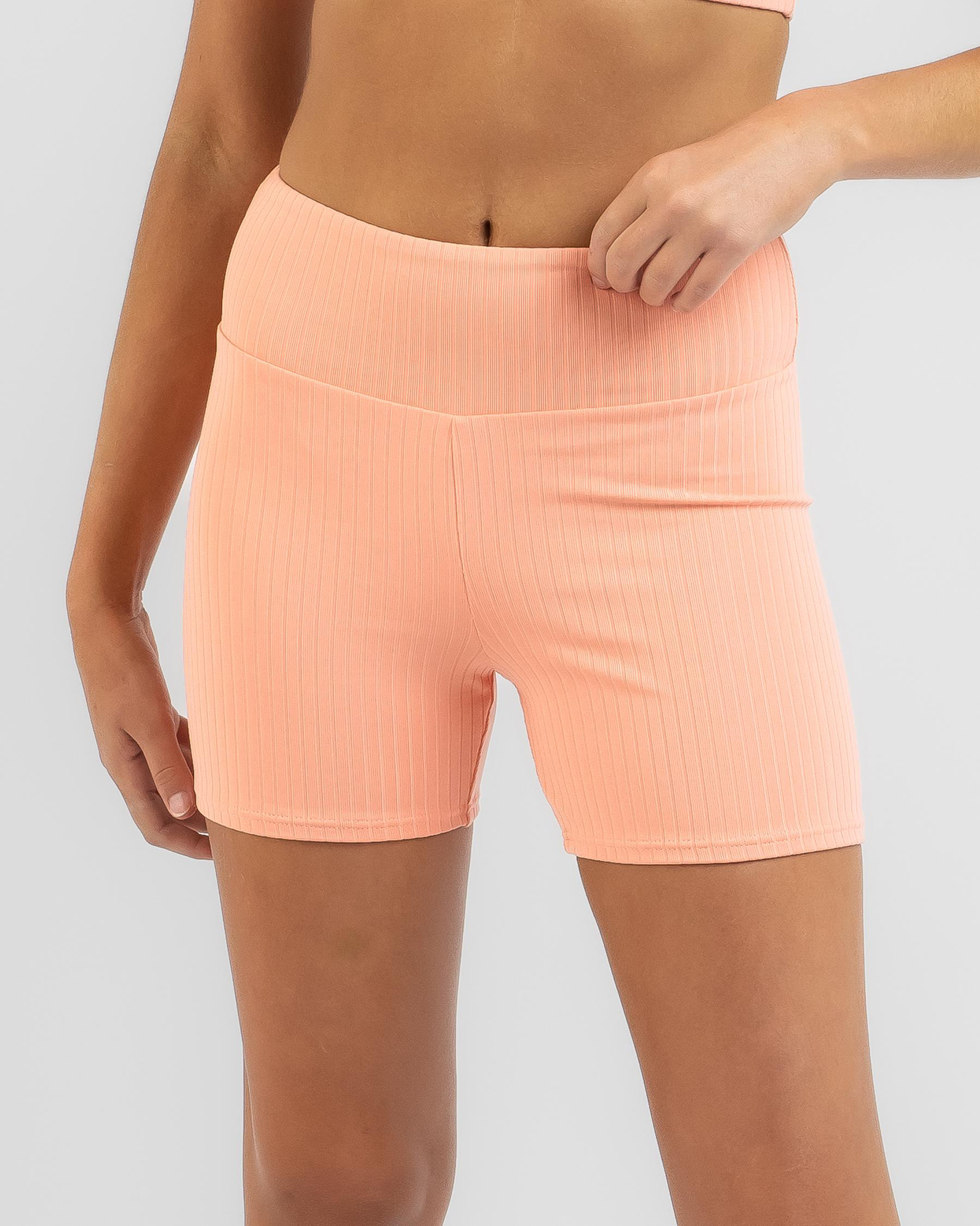 Shop Rhythm Elle Ribbed Bike Shorts In Guava Fast Shipping & Easy