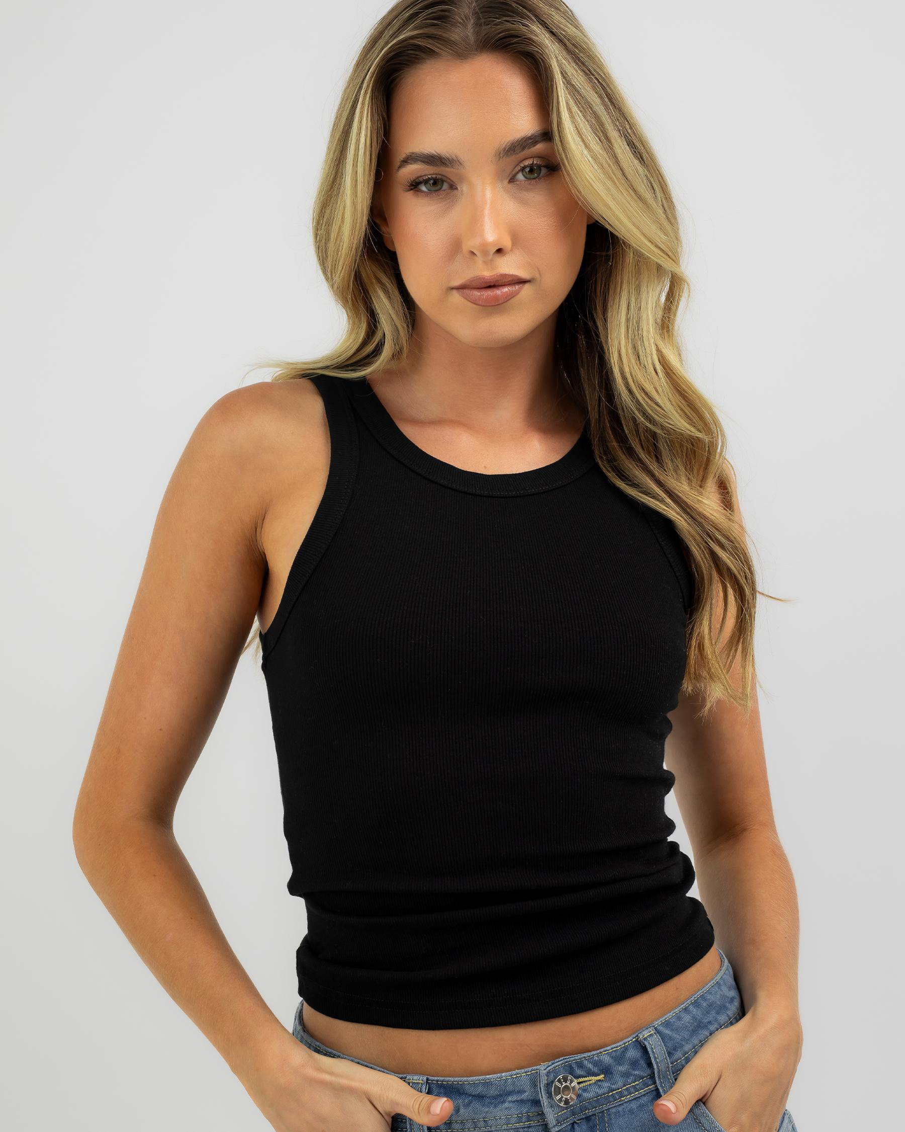 Shop Ava And Ever Basic Thick Rib Tank Top In Black - Fast Shipping ...