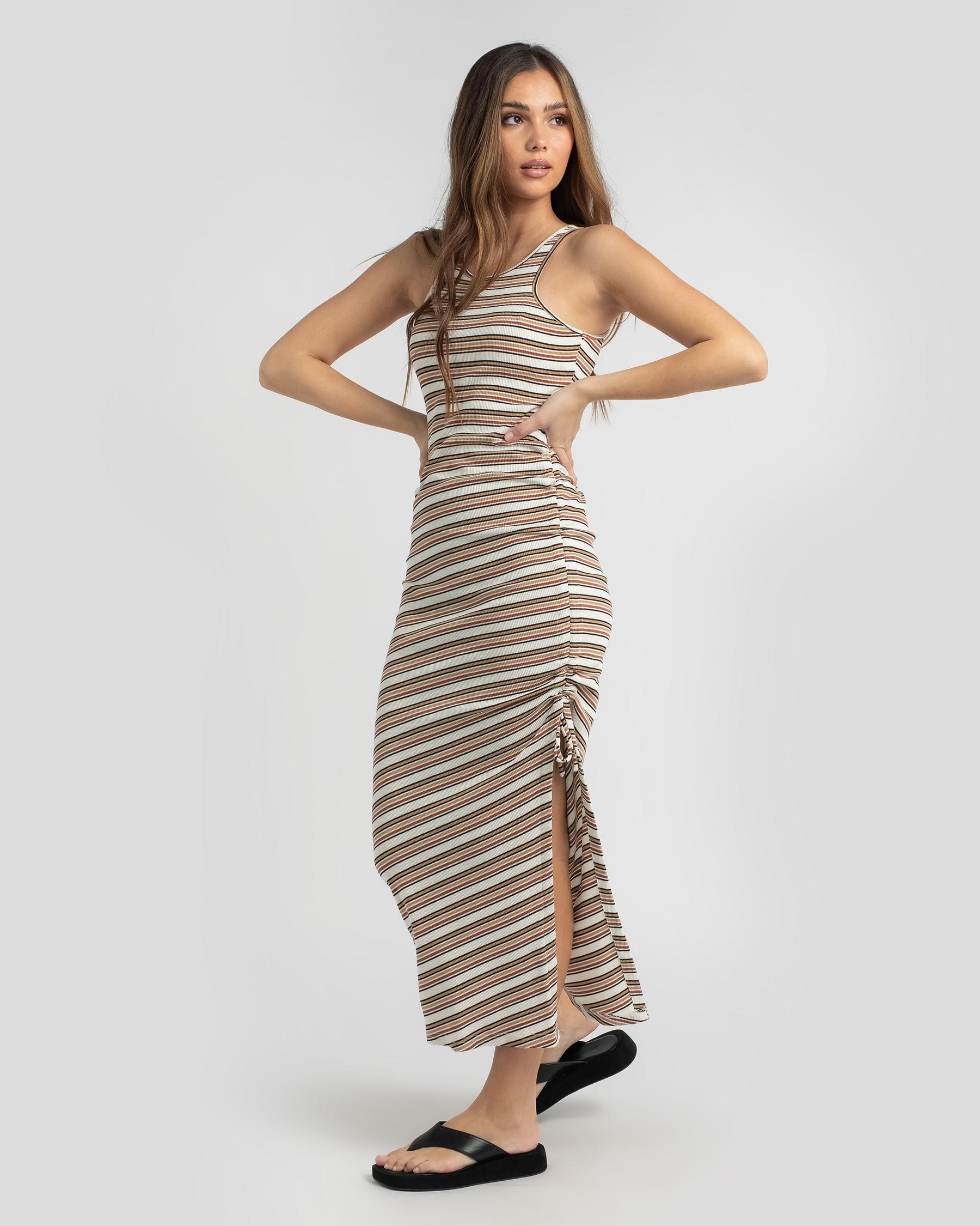 Shop House Of Sienna Coco Midi Dress In Choc/cream Stripe - Fast ...