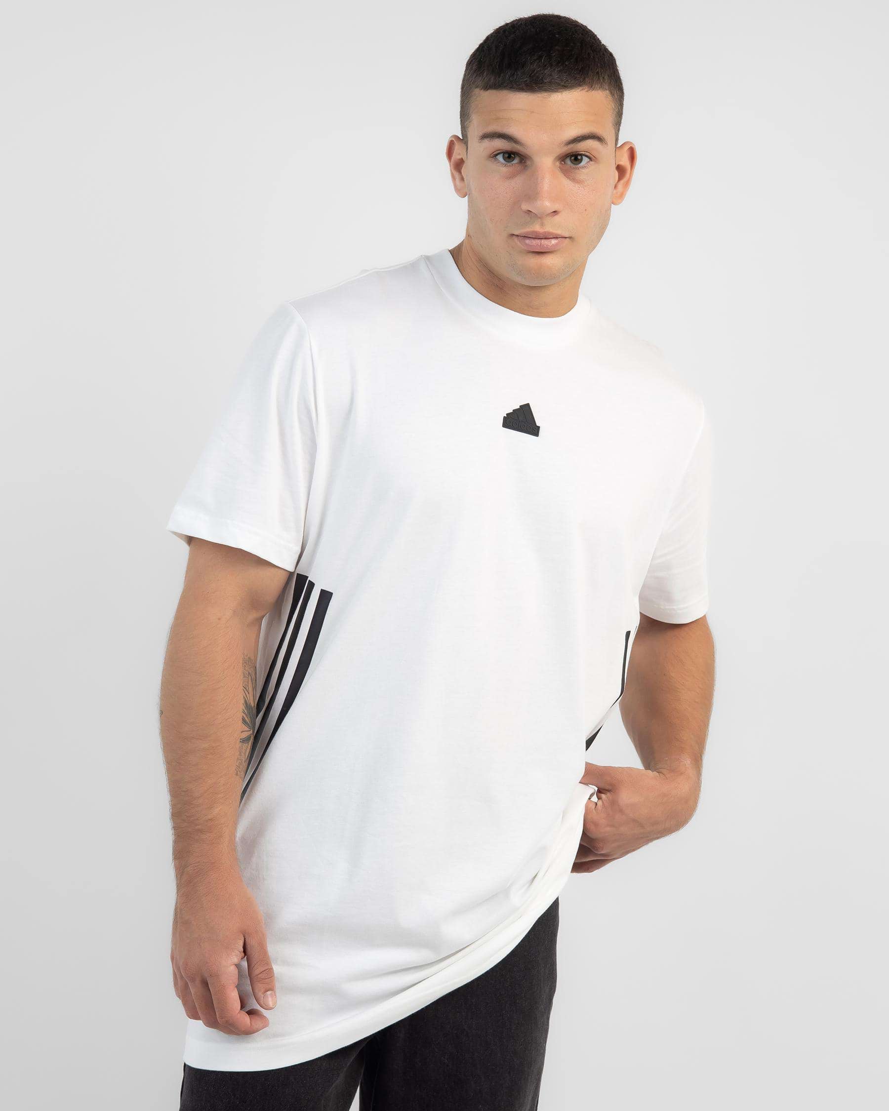 Shop adidas Future Icons 3 Stripe T-Shirt In White - Fast Shipping ...