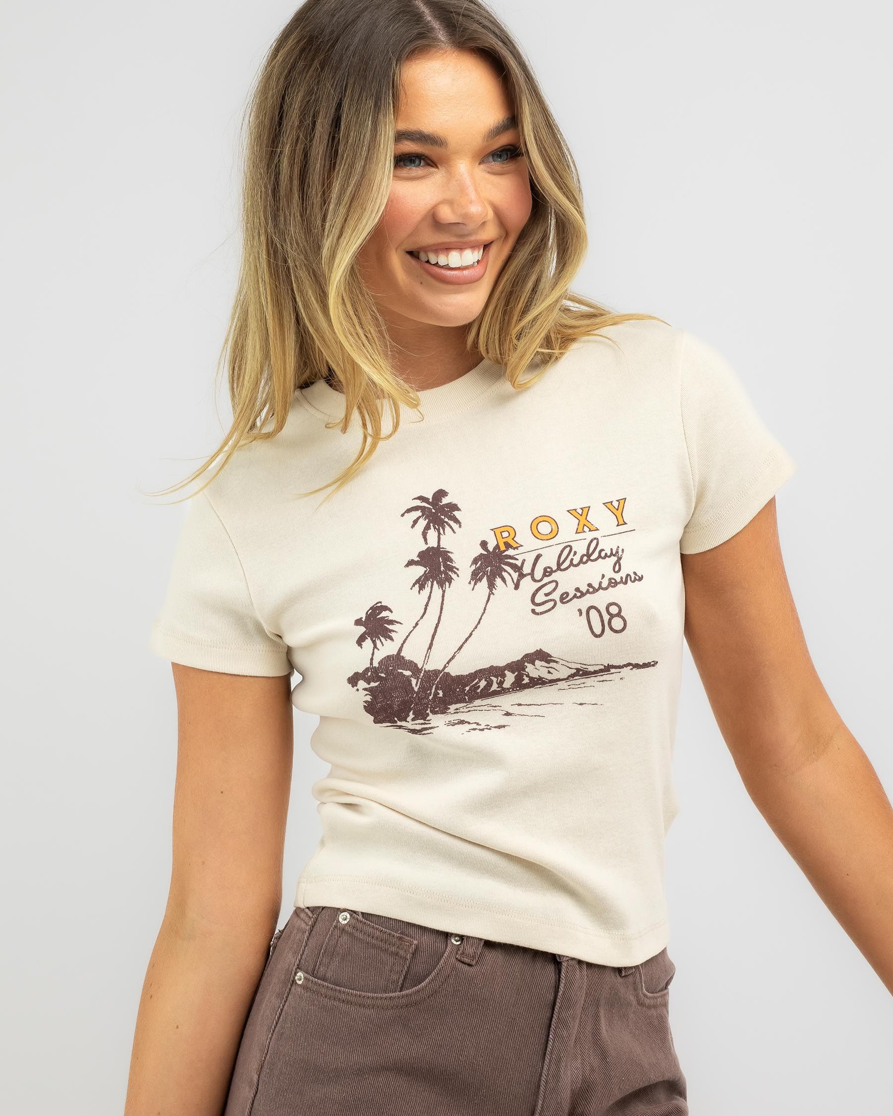 Shop Roxy Holiday Sessions Baby Tee In Tapioca - Fast Shipping & Easy ...