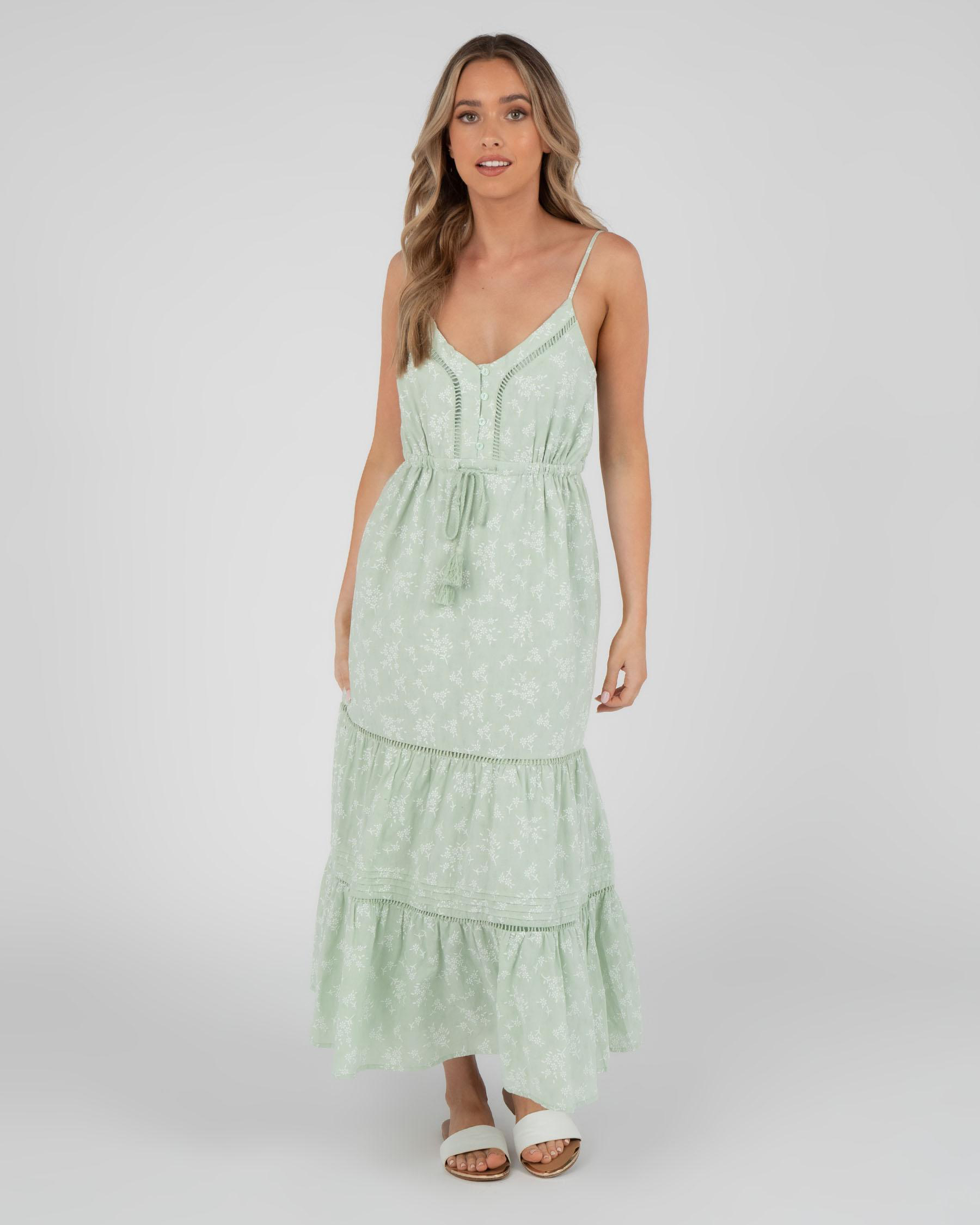 Shop Mooloola Jean Maxi Dress In Sage/white - Fast Shipping & Easy ...